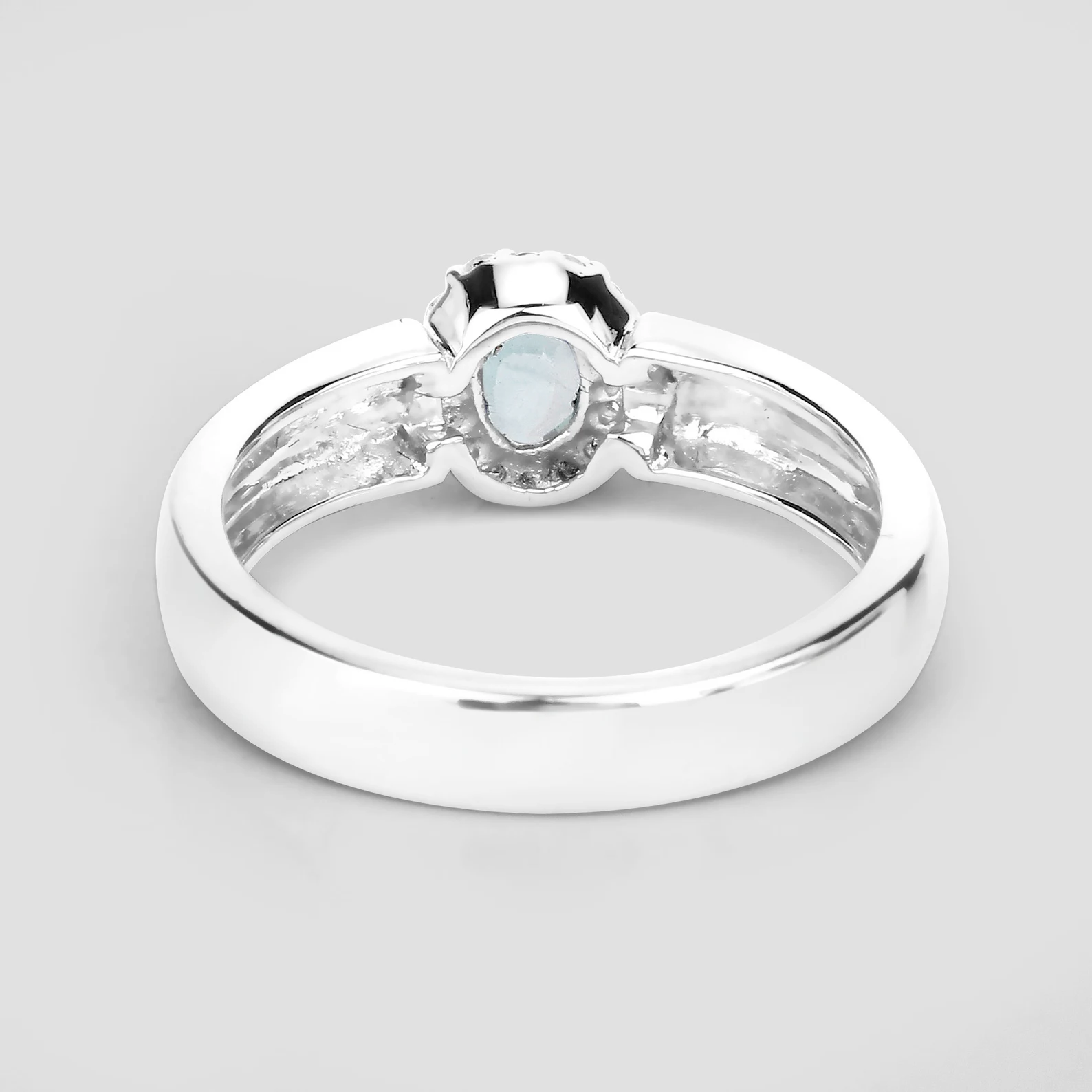 Blue Zircon and White Zircon Solitaire Ring in .925 Sterling Silver 