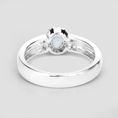 Blue Zircon and White Zircon Solitaire Ring in .925 Sterling Silver 