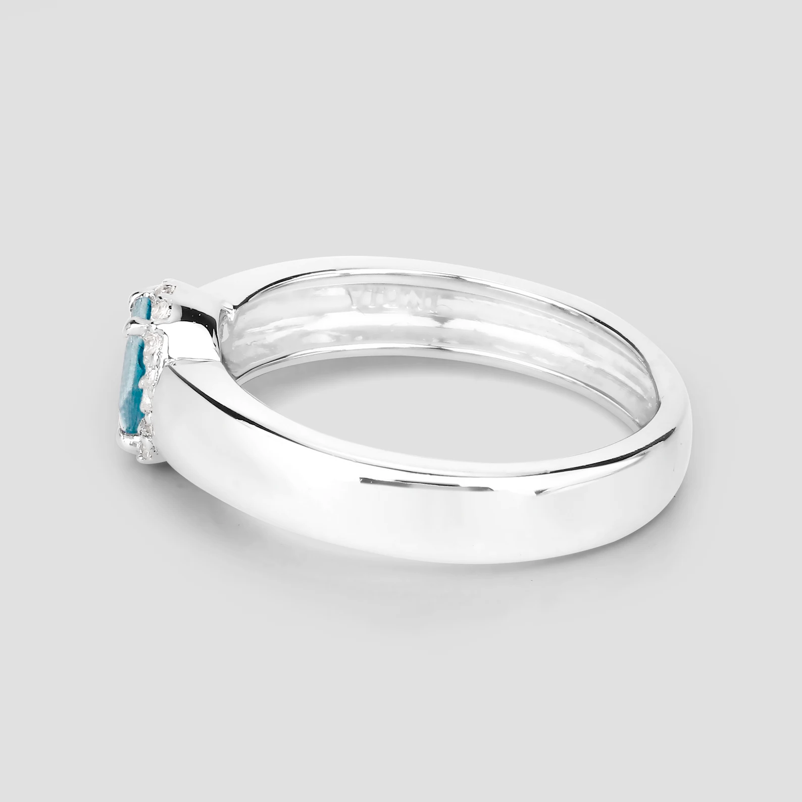 Blue Zircon and White Zircon Solitaire Ring in .925 Sterling Silver 