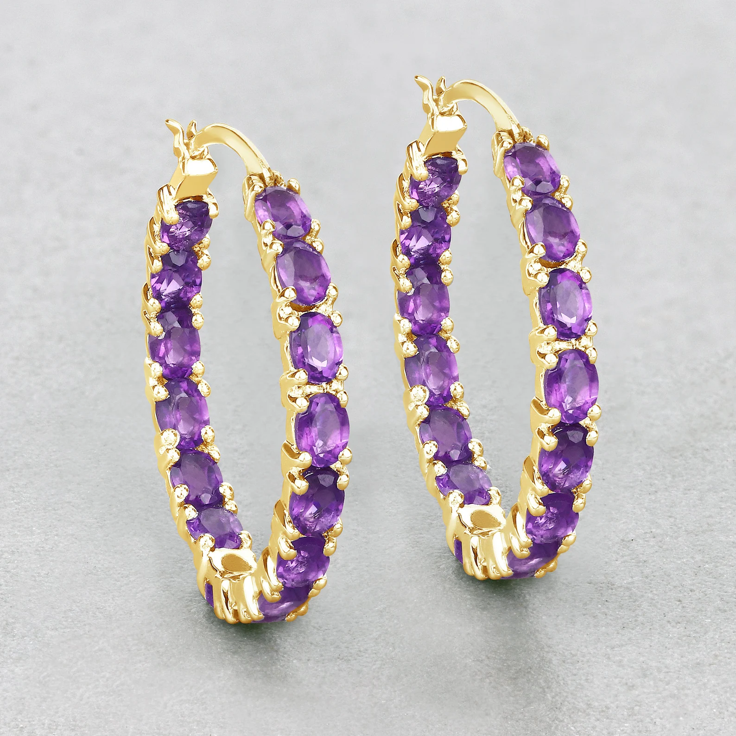 Amethyst Gold Plated Earrings, February Birthstone Hoop Earrings