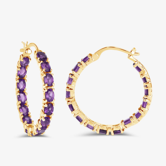 Amethyst Gold Plated Earrings, February Birthstone Hoop Earrings