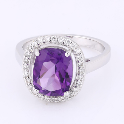 Amethyst & Lab Grown Diamond Halo Ring