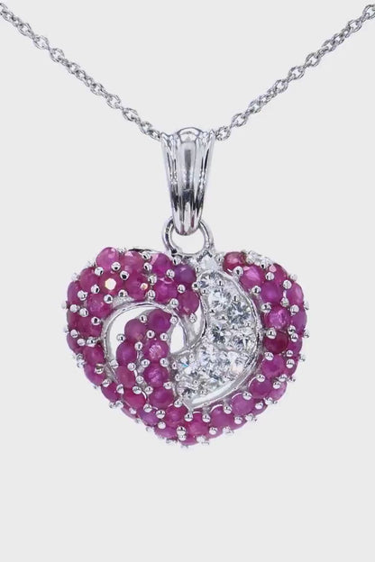 Ruby & White Sapphire Heart Shaped Pendant in .925 Sterling Silver