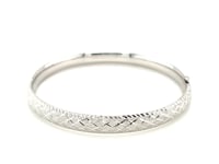 14k White Gold Diamond Carved Bangle (6.0 mm)