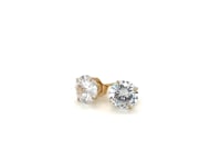 Stud Earrings with White Hue Faceted Cubic Zirconia(6mm) in 14k Yellow Gold