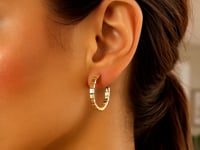14k Yellow Gold Brick Omega Hoop Earrings