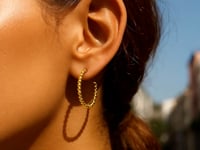 14K Yellow Gold Bead Hoop Earrings(2x23.4nn)