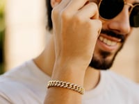 14k Yellow Gold White Pave High Polish Modern Lite Miami Cuban Bracelet  (6.50 mm)