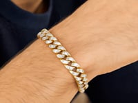 14k Yellow Gold White Pave High Polish Modern Lite Miami Cuban Bracelet  (8.00 mm)