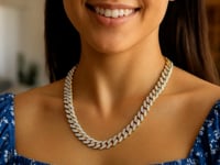 14k Yellow Gold White Pave High Polish Modern Lite Miami Cuban Chain (8.00 mm)