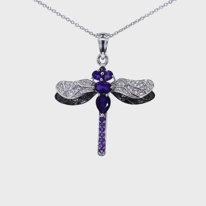 Amethyst & White Topaz Dragon Fly Pendant