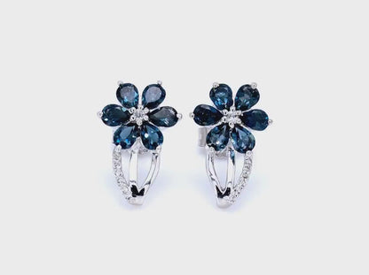 2.14 Carat Genuine London Blue Topaz and White Topaz .925 Sterling Silver Earrings