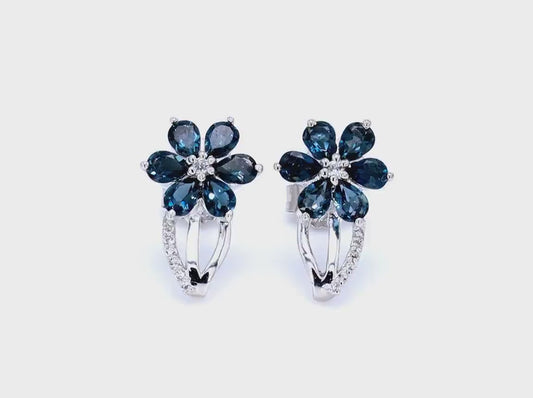 2.14 Carat Genuine London Blue Topaz and White Topaz .925 Sterling Silver Earrings