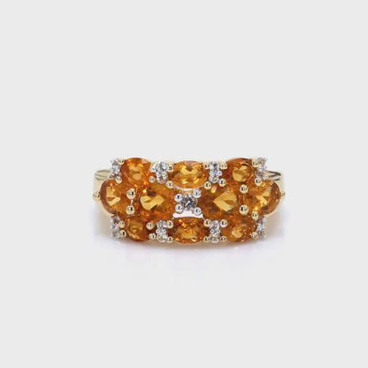 14K Yellow Gold Plated 2.48 Carat Genuine Citrine & White Topaz .925 Sterling Silver Ring
