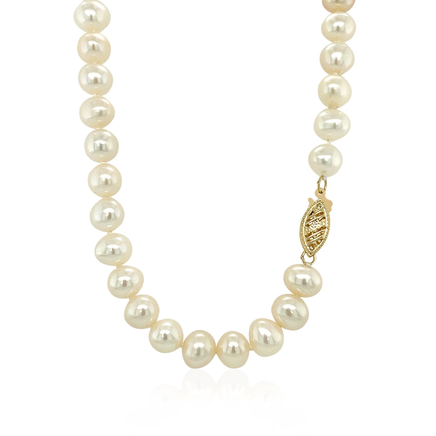 14k Yellow Gold Necklace with White Freshwater Cultured Pearls (6.0mm to 6.5mm) 
