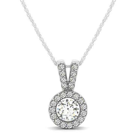 Round Pendant with Split Bail and Diamond Halo in 14k White Gold (3/4 cttw) 