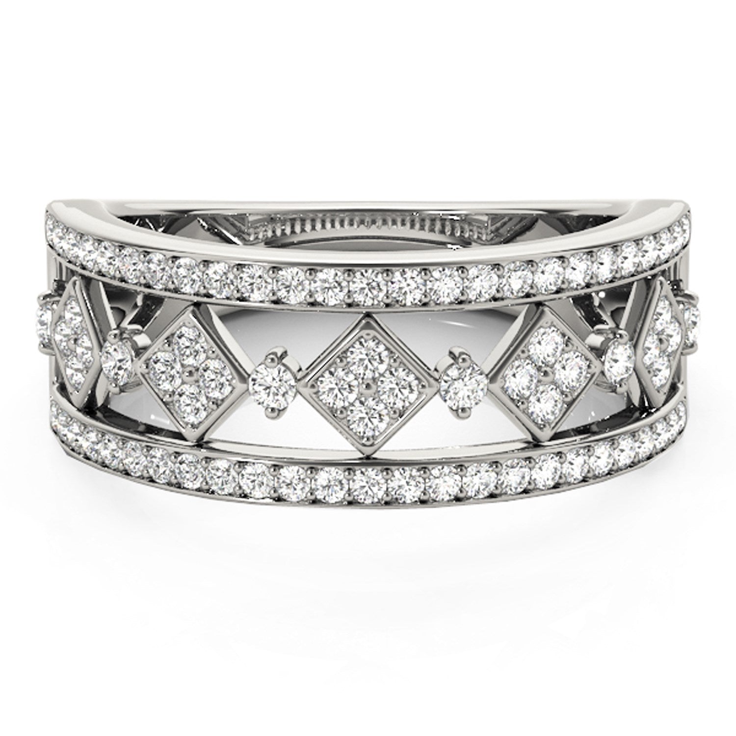 Diamond Studded Square Motif Ring in 14k White Gold (1/2 cttw) 