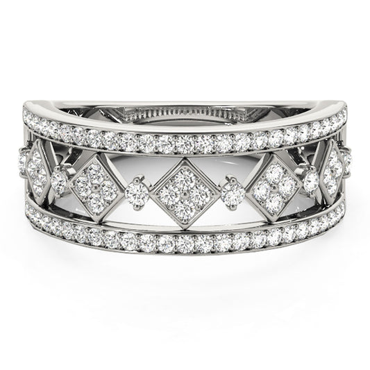 Diamond Studded Square Motif Ring in 14k White Gold (1/2 cttw) 