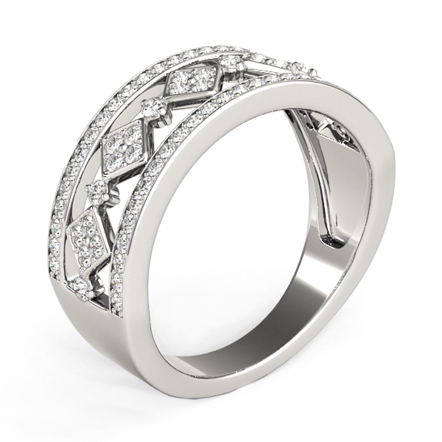 Diamond Studded Square Motif Ring in 14k White Gold (1/2 cttw) 