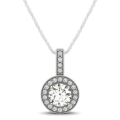 Milgrain Edge Diamond Halo Pendant in 14k White Gold (5/8 cttw) 