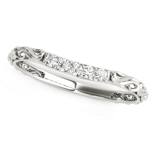 14k White Gold Antique Style Curved Diamond Wedding Band (1/10 cttw) 