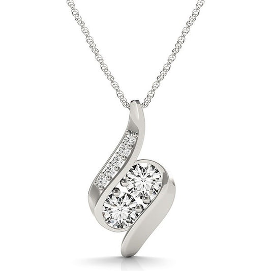 14k White Gold Two Stone Curved Style Diamond Pendant (3/4 cttw) 