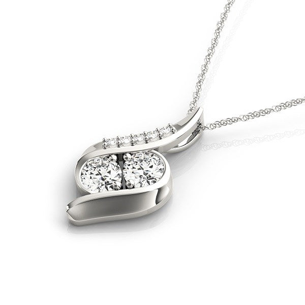 14k White Gold Two Stone Curved Style Diamond Pendant (3/4 cttw) 