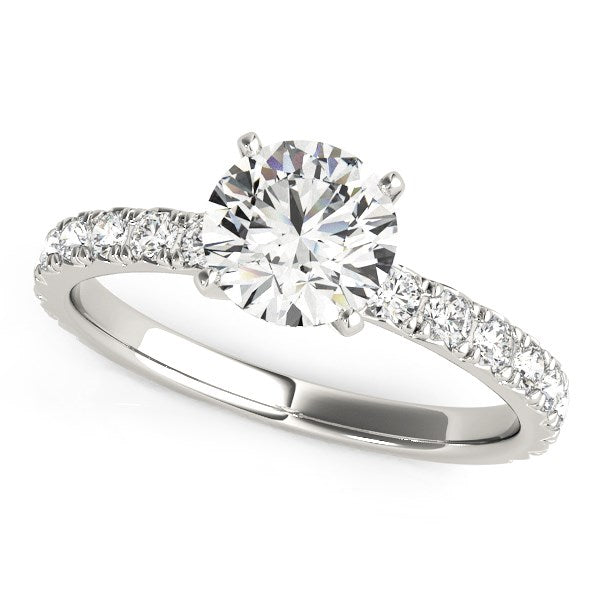 14k White Gold Single Row Shank Round Diamond Engagement Ring (1 1/3 cttw) 