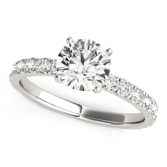 14k White Gold Single Row Shank Round Diamond Engagement Ring (1 1/3 cttw) 