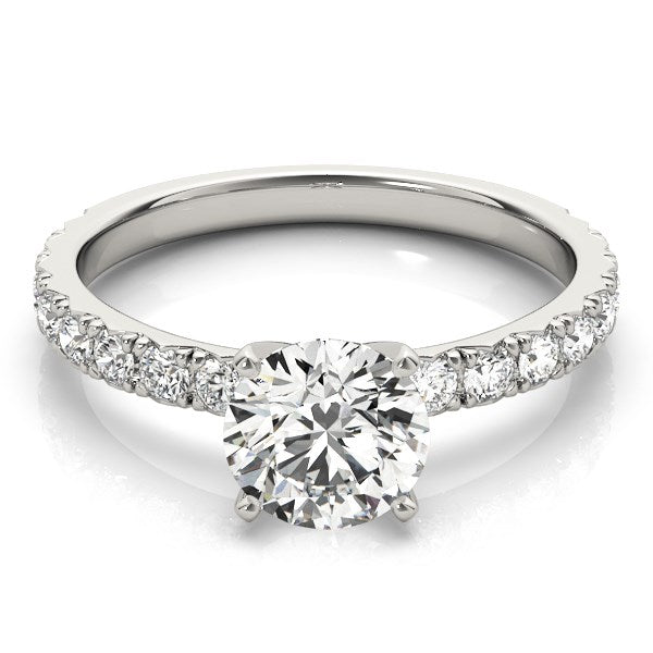 14k White Gold Single Row Shank Round Diamond Engagement Ring (1 1/3 cttw) 