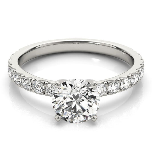 14k White Gold Single Row Shank Round Diamond Engagement Ring (1 1/3 cttw) 