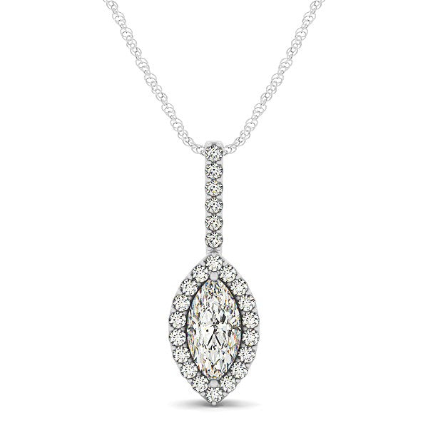 Marquis Shape Diamond Halo Pendant in 14k White Gold (2/3 cttw) 