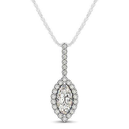 Marquis Shape Diamond Halo Pendant in 14k White Gold (2/3 cttw) 
