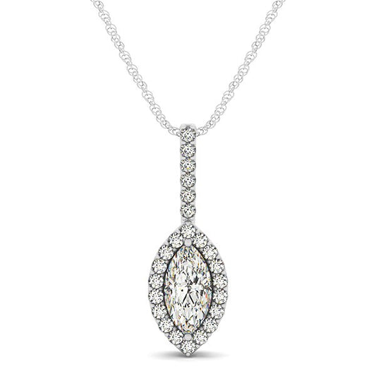 Marquis Shape Diamond Halo Pendant in 14k White Gold (2/3 cttw) 