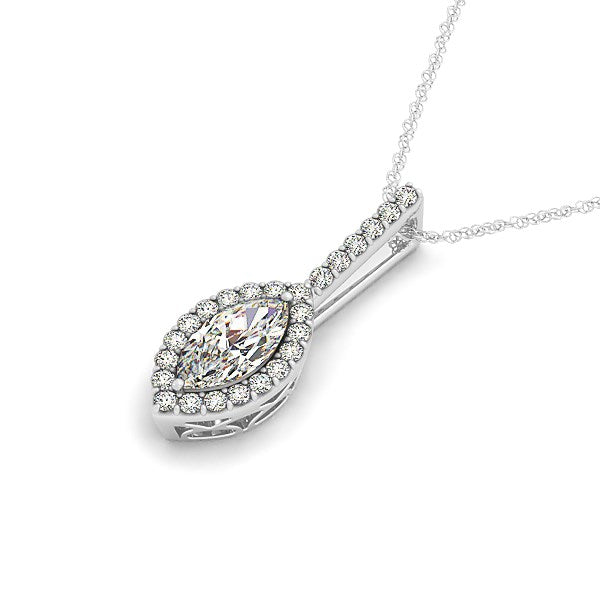 Marquis Shape Diamond Halo Pendant in 14k White Gold (2/3 cttw) 