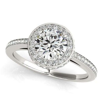 14k White Gold Round Diamond Engagement Ring with Pave Set Halo (1 1/2 cttw) 