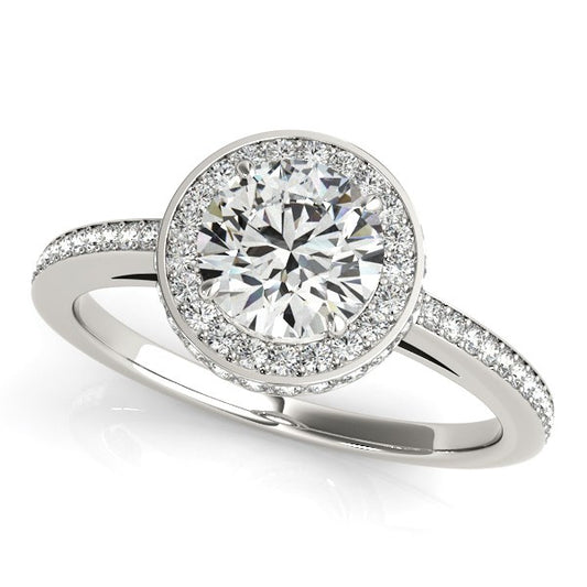 14k White Gold Round Diamond Engagement Ring with Pave Set Halo (1 1/2 cttw) 