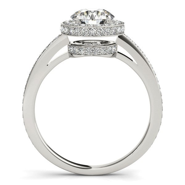 14k White Gold Round Diamond Engagement Ring with Pave Set Halo (1 1/2 cttw) 