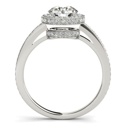 14k White Gold Round Diamond Engagement Ring with Pave Set Halo (1 1/2 cttw) 
