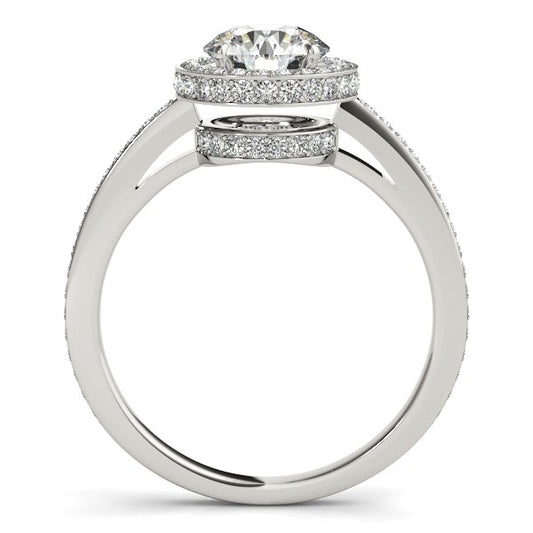 14k White Gold Round Diamond Engagement Ring with Pave Set Halo (1 1/2 cttw) 