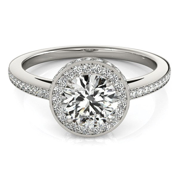 14k White Gold Round Diamond Engagement Ring with Pave Set Halo (1 1/2 cttw) 