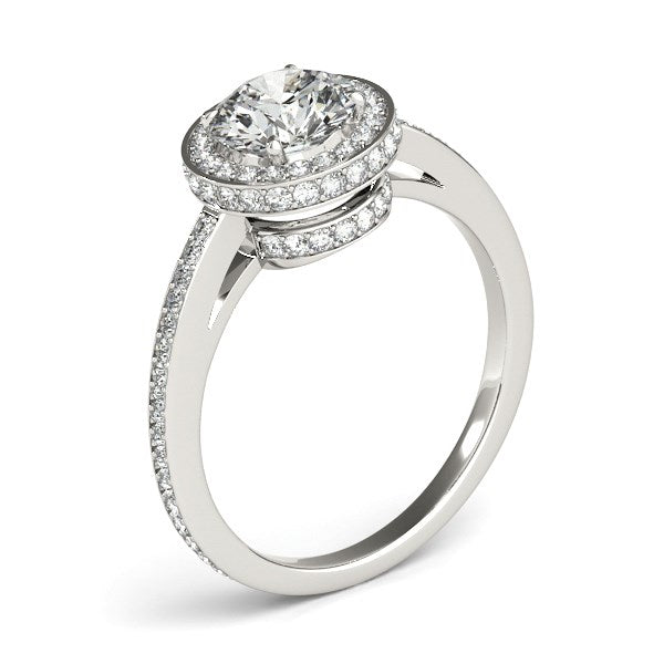 14k White Gold Round Diamond Engagement Ring with Pave Set Halo (1 1/2 cttw) 
