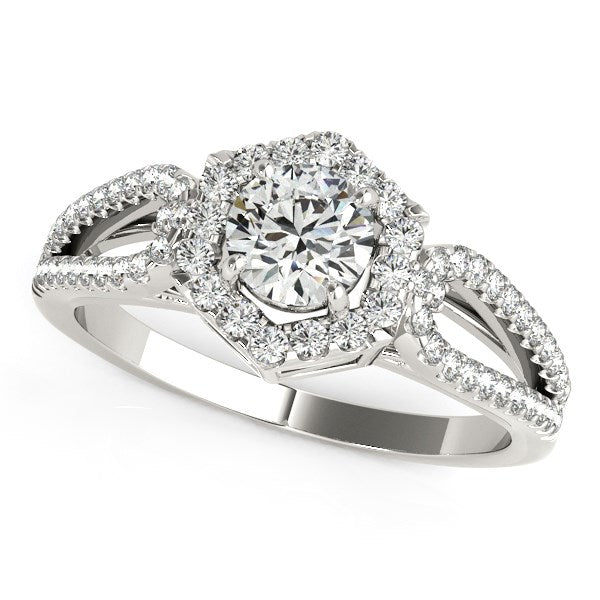 14k White Gold Diamond Engagement Ring with Hexagon Halo Border (7/8 cttw) 
