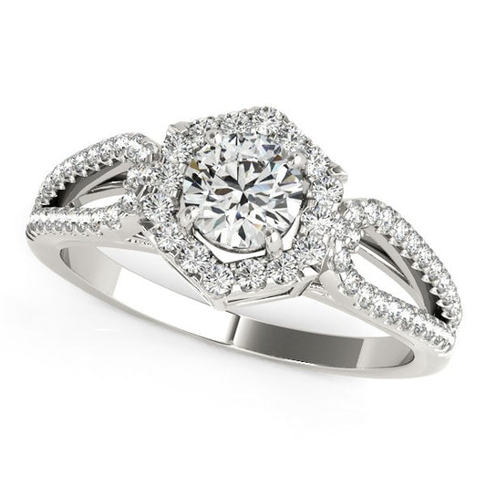 14k White Gold Diamond Engagement Ring with Hexagon Halo Border (7/8 cttw) 
