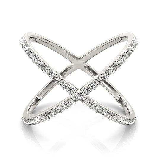 14k White Gold X Style Thin Ring with Diamonds (1/2 cttw) 