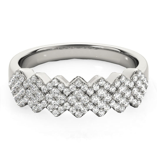 Diamond Studded Wide Multi-Diagonal Pattern Ring in 14k White Gold (5/8 cttw) 