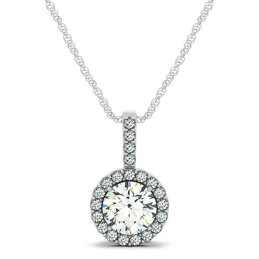 14k White Gold Diamond Halo Round Style Pendant (5/8 cttw) 