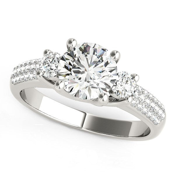 14k White Gold 3 Stone Pave Set Band Diamond Engagement Ring (1 7/8 cttw) 