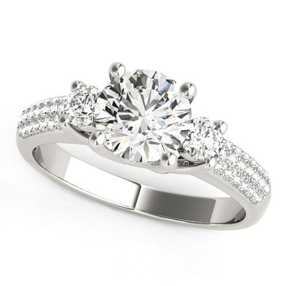 14k White Gold 3 Stone Pave Set Band Diamond Engagement Ring (1 7/8 cttw) 