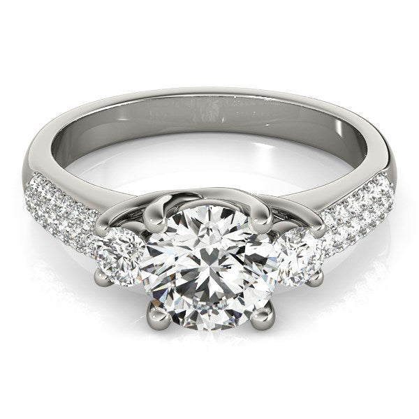 14k White Gold 3 Stone Pave Set Band Diamond Engagement Ring (1 7/8 cttw) 